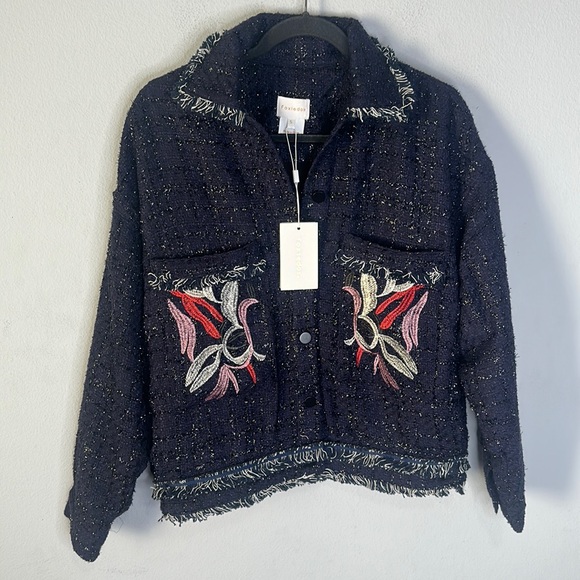 foxiedox Jackets & Blazers - NWT Foxiedox Navy tweed Embroidered Jacket S
